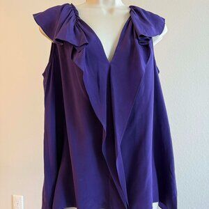 BCBG MaxAzria 100% Silk Bohemian Blouse – Deep Purple Garnet Ruffle Top – Size S